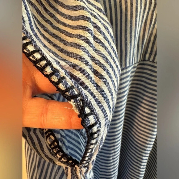 SUNDRY Anthropologie Blue White Stripe 100% Cotton Beach Pool Dress Sz 1 POCKETS - Picture 9 of 12